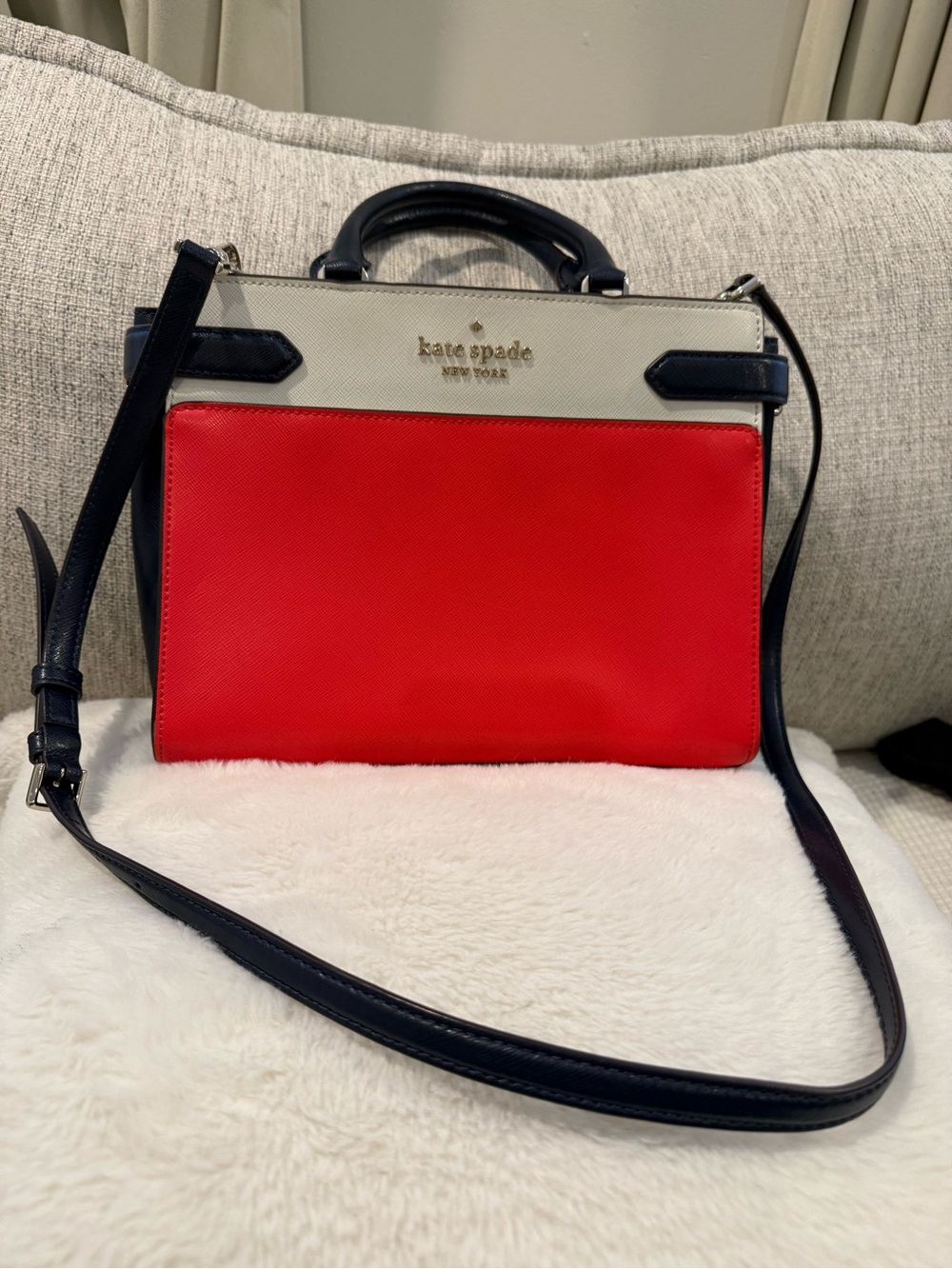 kate spade Red and Navy Colorblock Leather Satchel